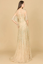 High Neck A-line Ball Gown Layered Half Sleeved Lace Sequin Party Evening Dress