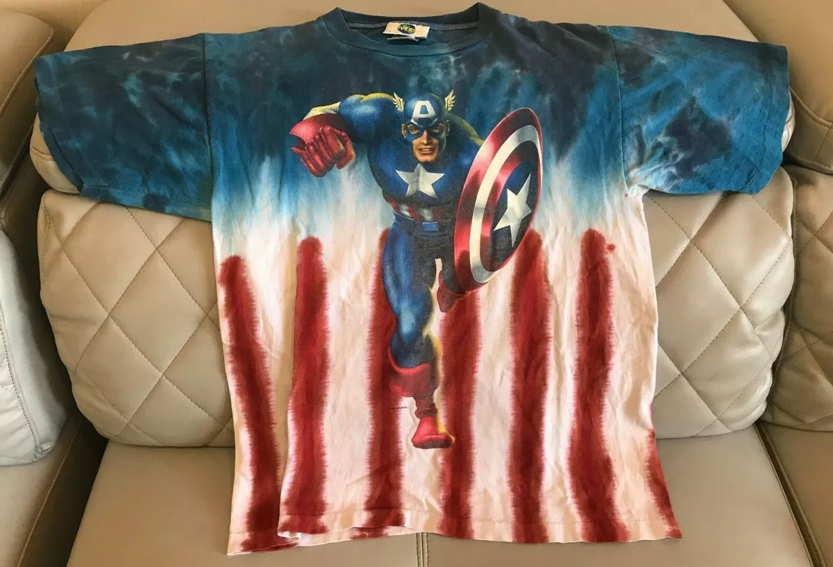 VINTAGE UNIVERSAL STUDIOS MARVEL CAPTAIN AMERICA TIE DYE SHIRT SIZE SMALL  MENS | eBay