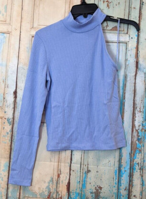 Vero Moda Womens Size M Blue Hydrangea Asymmetrical Sleeve One Shoulder Top