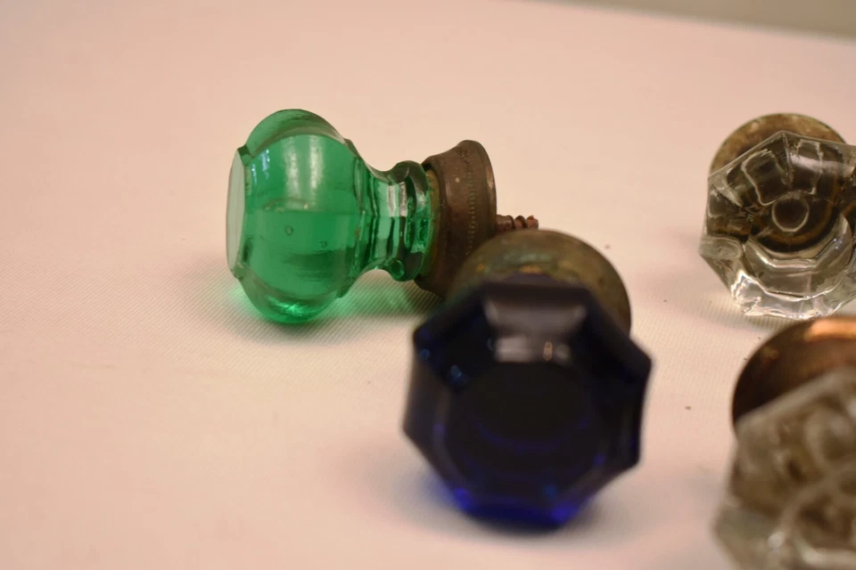 Antique Glass Door Knobs Octagonal Shape Blue Green Clear Glass Lot Decorative 5 - Image 3 of 4