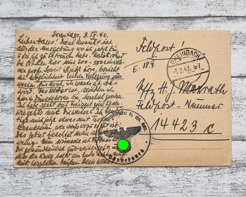 AK Rheinbach Hexenturm Architektur Postkarte Feldpost Stempel 2. WK Handschrift - Bild 2 von 2