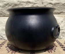 Vintage Halloween Blow Mold Black Plastic 6" Cauldron Witch Candy Dish Bowl