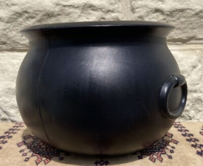 Vintage Halloween Blow Mold Black Plastic 6'' Cauldron Witch Candy Dish Bowl
