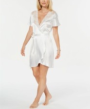 NWT Linea Donatella Sz S/M Juliet Satin Lace Short Wrap Robe Ivory JLT031