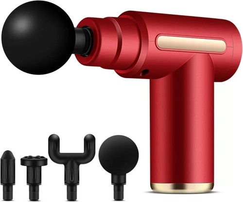 Massage Gun Massager Fascia Muscle Deep Tissue Body Neck Back Pain 4 Heads RED