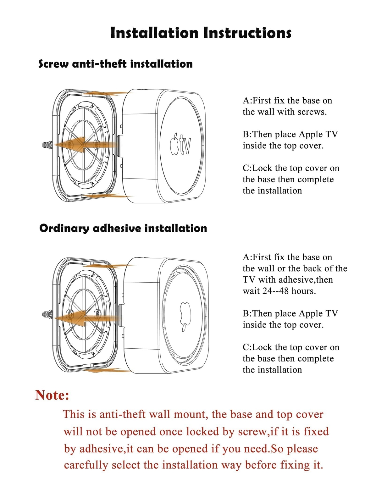 Wall Mount for Apple TV Anti-Theft Holder Fit for Ceiling Mount Compatible wi...