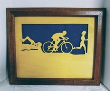 Handcrafted Female Triathlete Framed Silhouette- Free Shipping