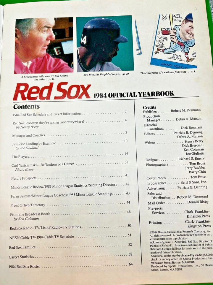 Boston Red Sox 1984 Official YearBook + A special YAZ Section - Image 2 of 4