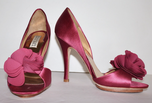 BADGLEY MISCHKA Blush-Pink Satin BONNET Open-Toe Pumps US 7.5 - 第 1/13 張圖片