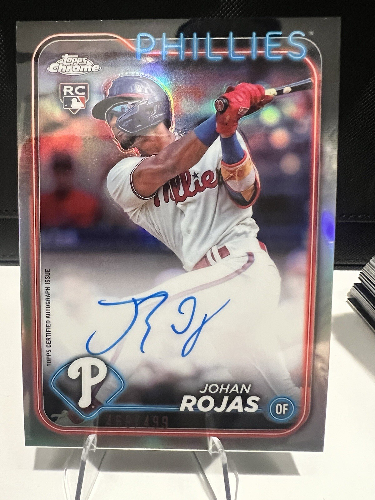 Johan Rojas 2024 Topps Chrome Update RC Rookie Refractor On Card Auto /499