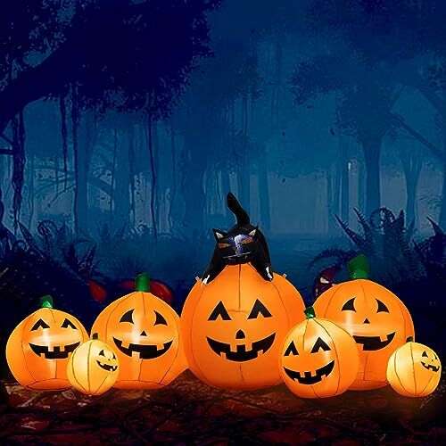 8 FT Halloween Inflatables Outdoor Decorations Pumpkin, Animated Witch's Cat - Picture 6 of 7
