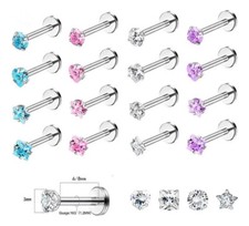 1/4PCS Stainless Steel Lip Labret Piercing Heart CZ Helix Tragus Conch Cartilage