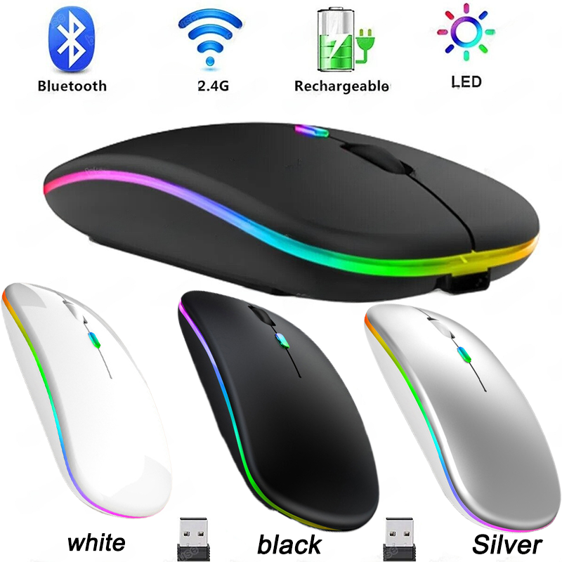 2.4GHz Bluetooth Wireless Optical Mouse USB Rechargeable RGB Mice for PC Laptop