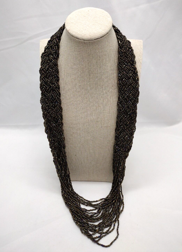 Multi Strand Beaded Necklace Braided Brown Metallic 16" - Picture 6 of 6