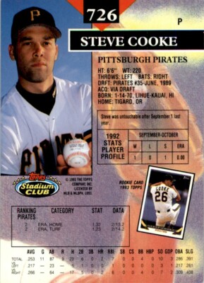 1993 Stadium Club MLB Steve Cooke #726 | eBay