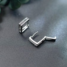 Women  s Square 925 Sterling Silver Small Huggie Hoop Simplicity Earrings