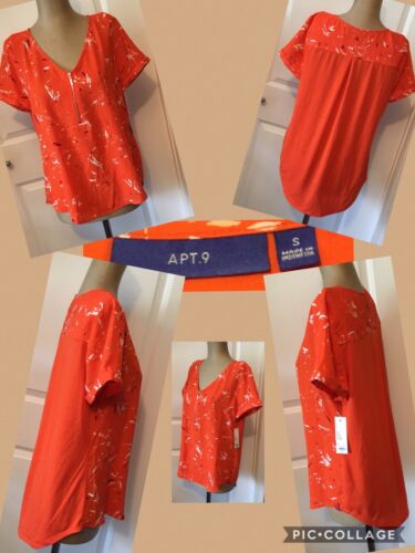 NEW! Apt. 9 Top Size Small Short Sleeves Zipper Front Orange Retail $30 New/Tags