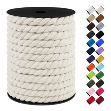 10mm x 75 Feet Natural 3 Strand Twisted Thick Cotton Macrame Cord Rope Basket