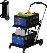 Collapsible Shopping Cart with 2 Bins Grocery Cart on Wheels