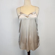 Gigio Satin V-neck Camisole Tunic Blouse Size M Champagne Beige Whimigoth Glam