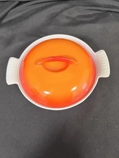 Vintage Descoware Belgium 17-B 18 A FE Flame Orange Lidded Pot Enamel Cast Iron