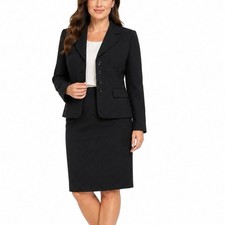 Tahari Arthur S. Levine Black Textured Skirt Suit Size 10 Career Business 2 Pc