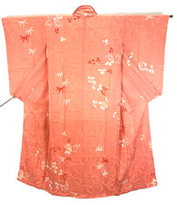 Excellent Pink Rinzu Silk Kimono Komon XS Bamboo Floral Japan FedEx Shipping Zen