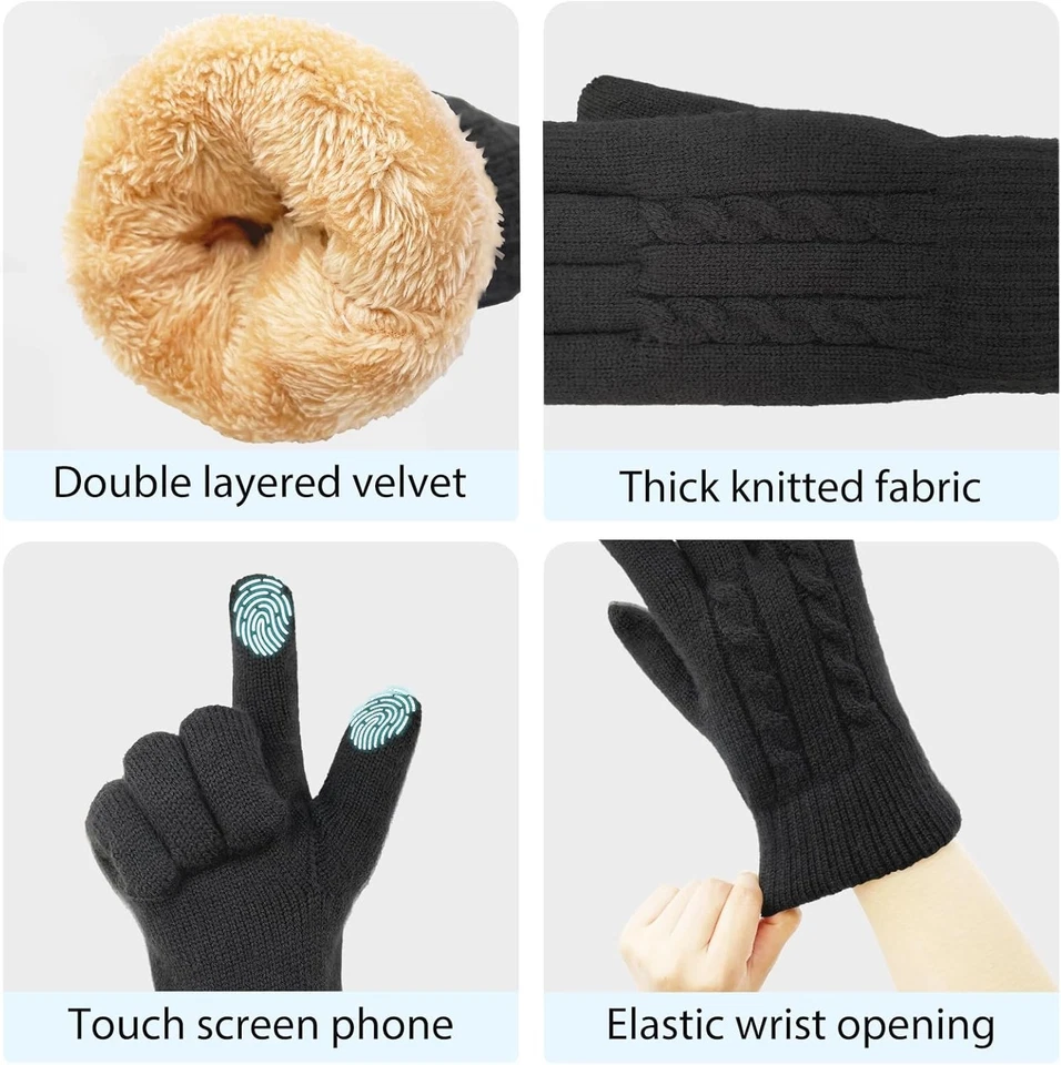 Guantes de lana con pantalla táctil para hombre cálidos forrados de lana tejidos para invierno clima frío Foto 3 de 4