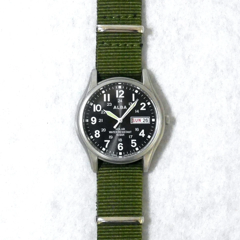 SEIKO ALBA Military Field Watch V158 2019 Black Solar Powered Day-Date Japan - Image 3 of 4