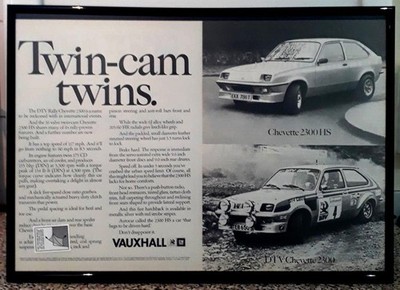 Große A3 original gerahmte Oldtimer Werbung für Vauxhall Chevette 2300 HS von 1979