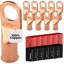 SELTERM 10pcs 1/0 Awg 1/2" Stud Battery Lugs Ring Terminal Connectors  w...