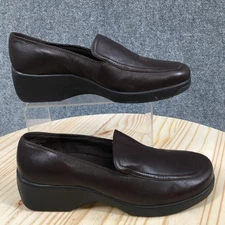 Easy Spirit Shoes Womens 7.5 W Saw Mill Loafers Brown Leather Wedge Slip On