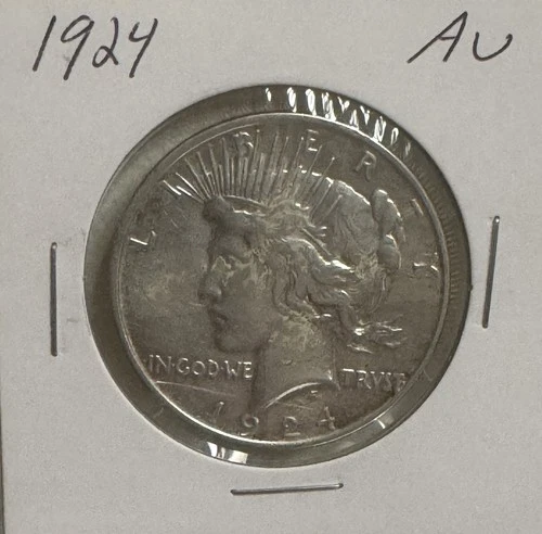 1924 P Peace Dollar - AU - RAW Circulated 90% Silver Coin -