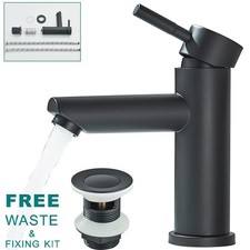 Black Basin Sink Mixer Tap Mono Bathroom Cloakroom Single Lever Taps with Waste