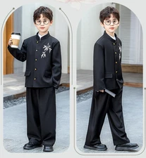 2pcs Kids Chinese Style Embroidery Suits Outfits Kids Casual Jacket+Pants Sets