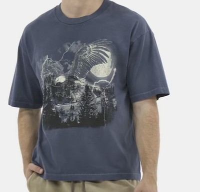 No Boundaries Men's Blue Crew Neck Short Sleeve Eagle Graphic T-Shirt M