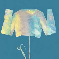 Multicolor Tie-Dye Crew Neck Long Sleeve Crop...