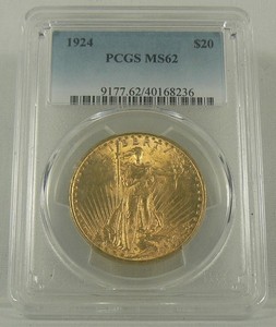 1924 $20 Gold Saint Gaudens Double Eagle PCGS MS62