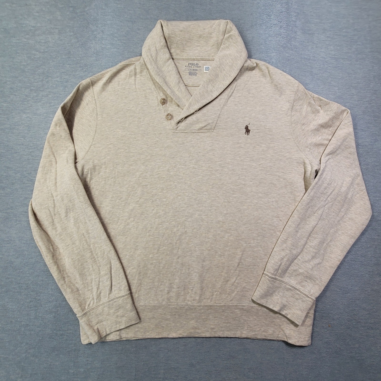 Polo Ralph Lauren felpa uomo grande beige collo sciallato viscosa classico pony