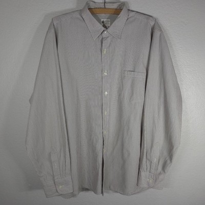 J. Crew Men XL Washed Cassual Button Down Shirt Brown White Striped Cotton 