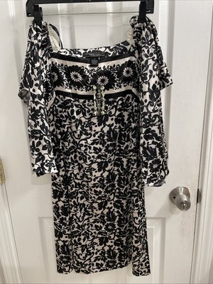 Vertigo Paris 3/4 Sleeve  Dress, Black/White Floral, Size XS