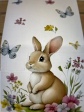 EASTER BUNNY Flowers Butterflies Polyester Table Runner 13"x48"