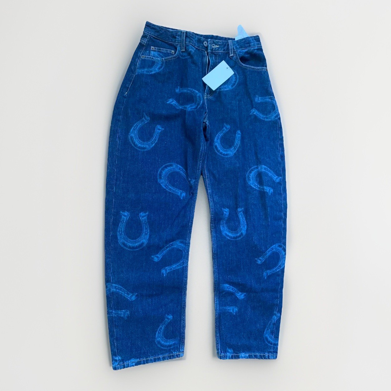 (New) Zara Women High Waist Horseshoe TRF barrel Jeans Navy Blue Size US4  thumbnail 2