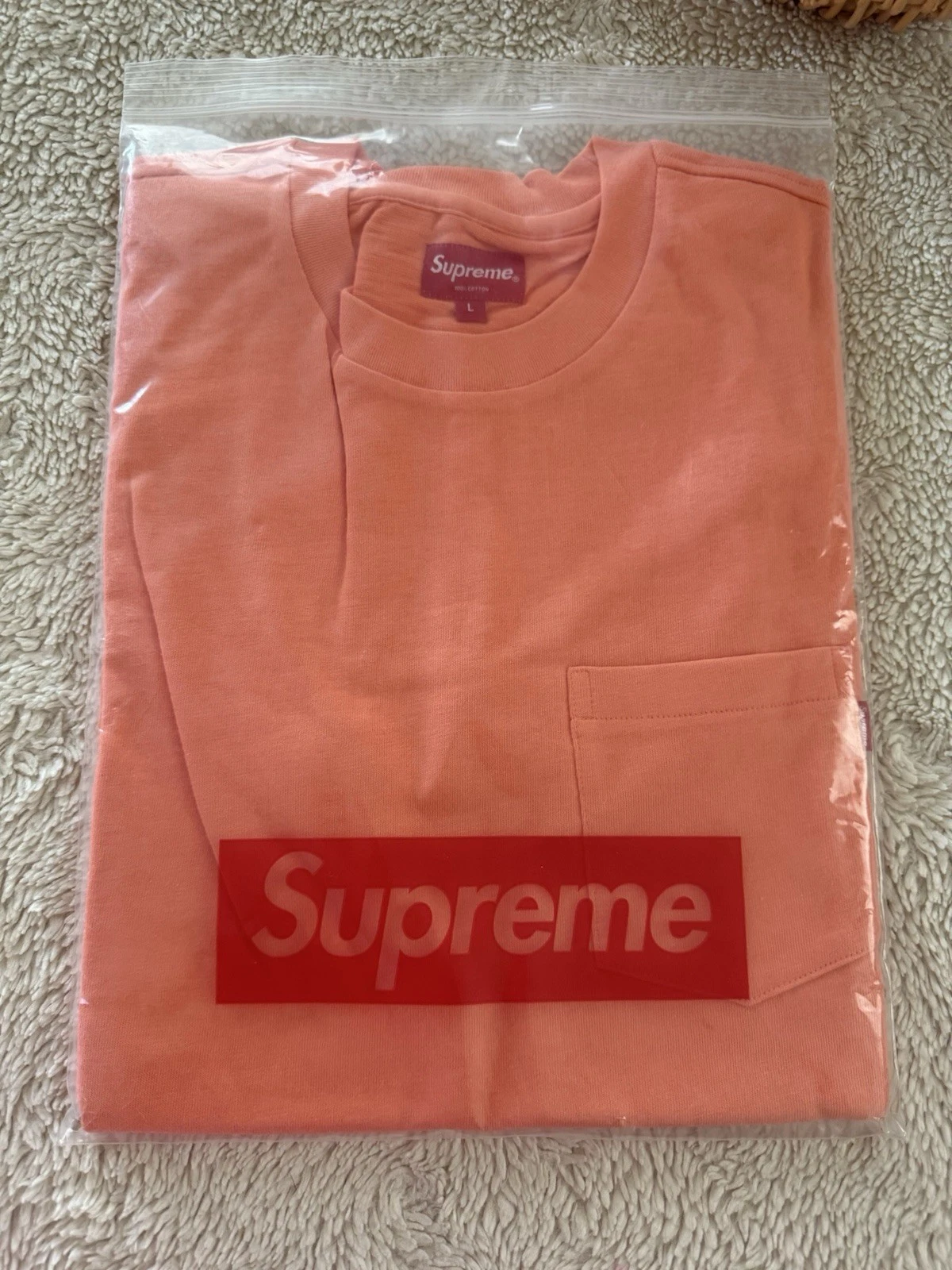 Authentique t shirt Supreme Peach coton col rond poche poitrine taille L SS22