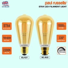 ST64 LED Filament Dimmable 7W=60W BC/B22 ES/E27 Amber 2200K Light Bulb
