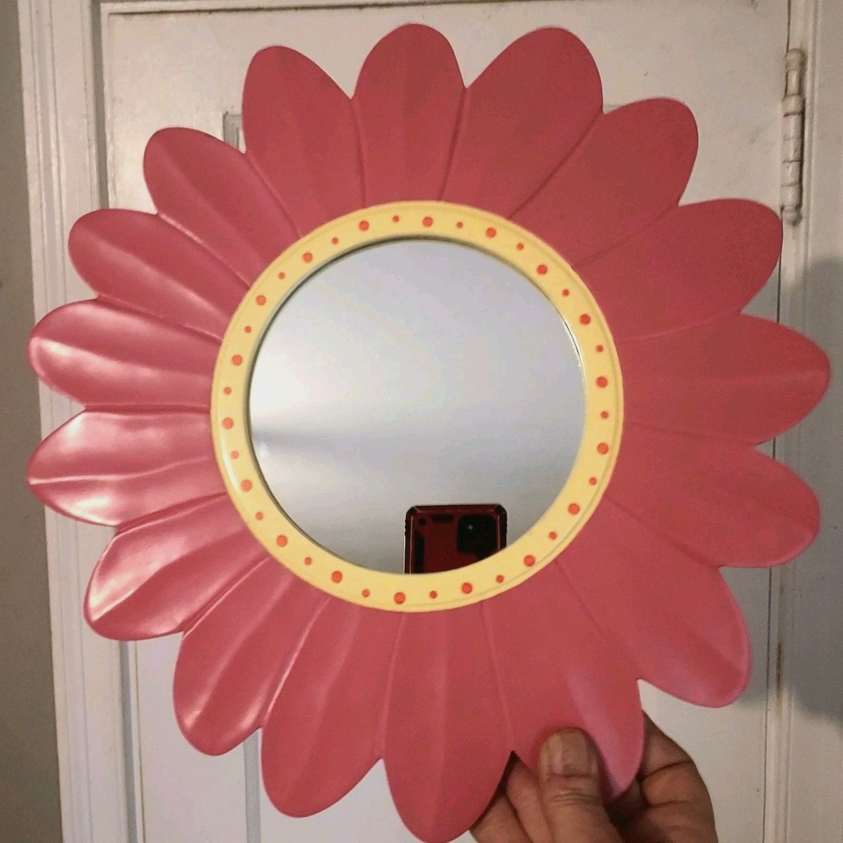 Vintage Pink Flower Shaped Mirror 12.5 Inch Floral Cottagecore