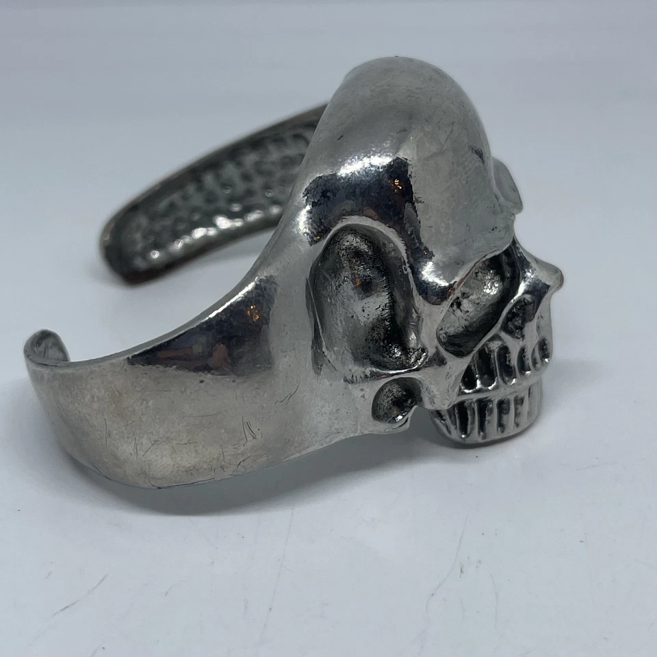 Brazalete Unisex Grande Calavera Plata Huesos Motociclista Declaración Brazalete Grueso Halloween Foto 3 de 4