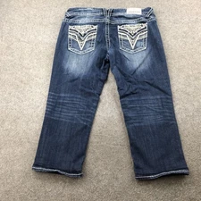 Vigoss Jeans Womens 11/12 Blue The Dallas Capri Embellished Pockets Rhinestone