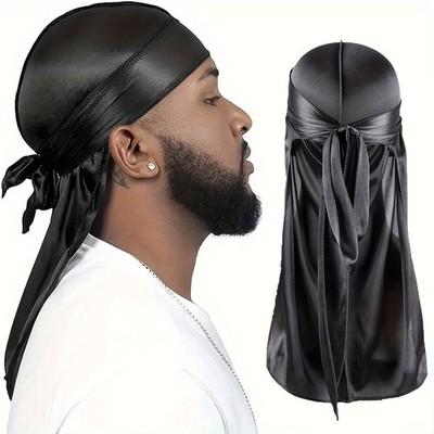 Seidige Durag Du Rag Wellenmütze langer Schwanz Bandana Headwrap Duschhaube für Herren UK