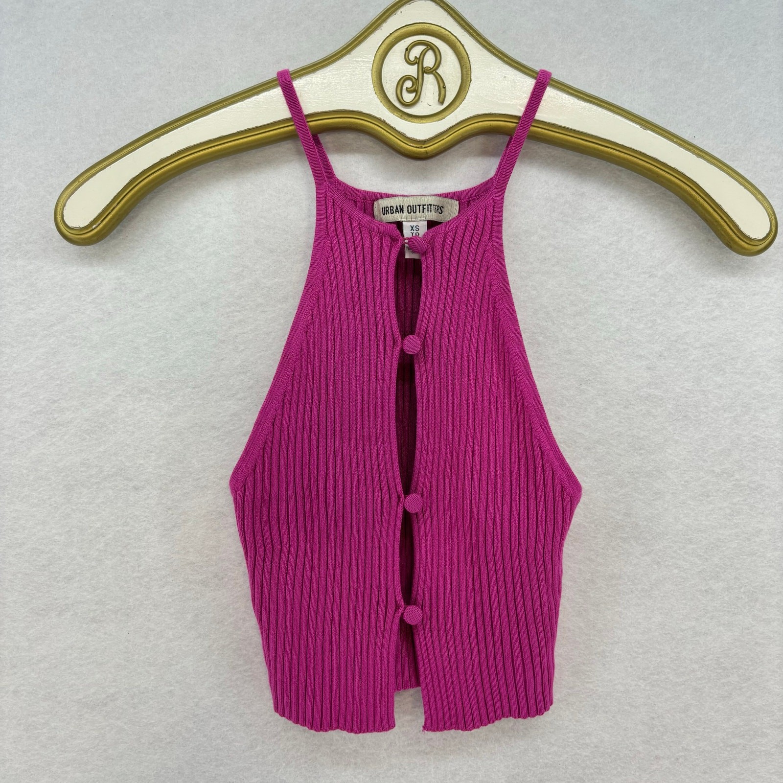 Urban Outfitters Womens XS Pink Ribbed Crop Sweater Preppy Summer Button-Up